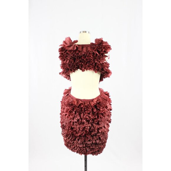 ASOS LUXE Oxblood Red Pleated Ruffle Plunge Neck Mini Halter Dress, Size 10 - Picture 3 of 16